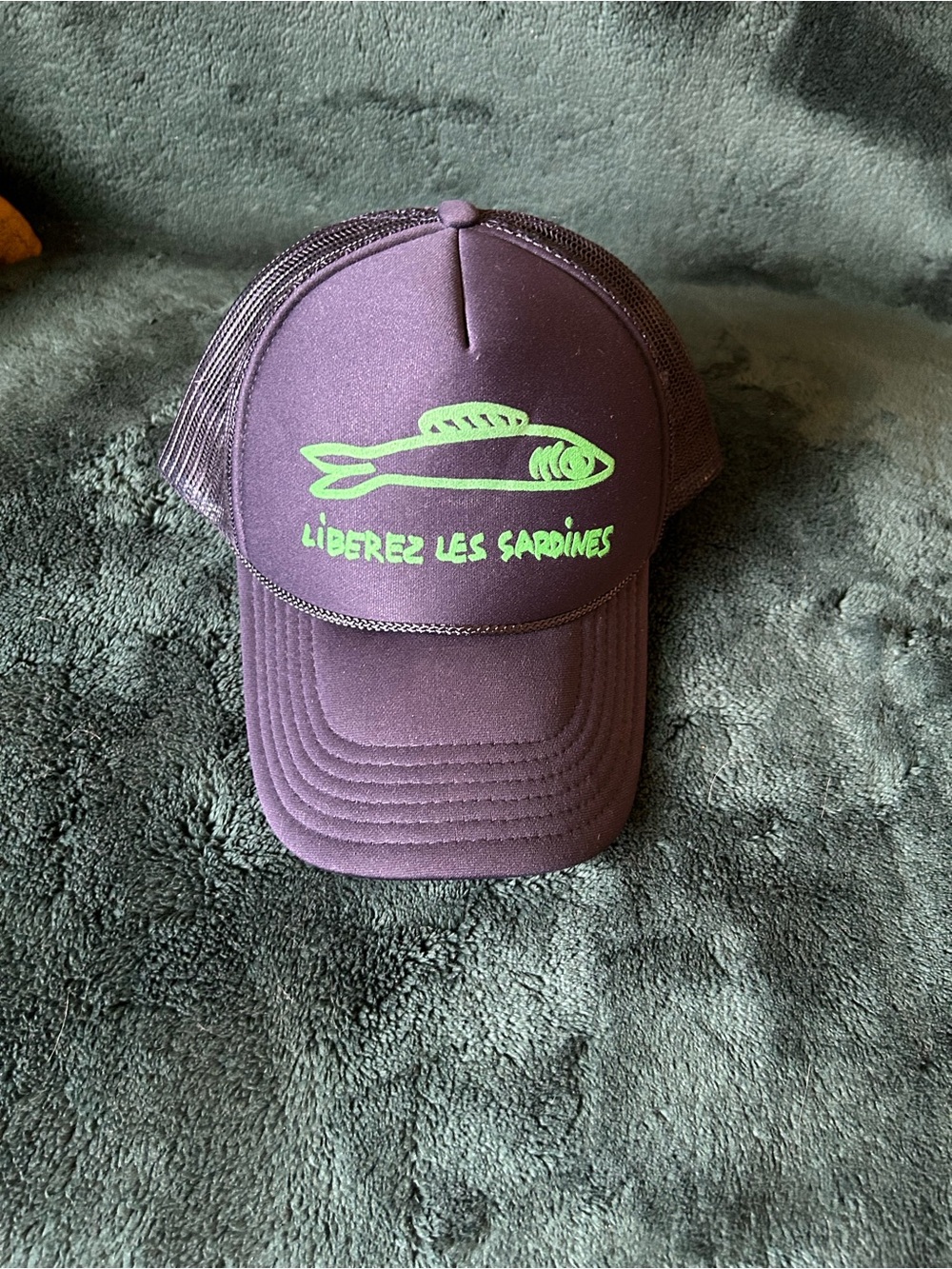 Clare V. Sardines "Libérez Les Sardines" Trucker Hat- Navy Sold Out Online